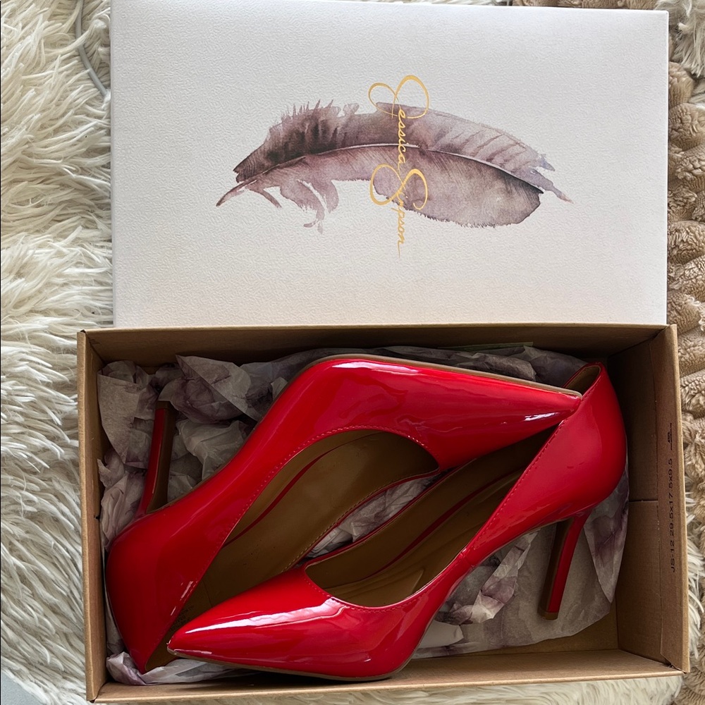 Jessica Simpson Red Patent Pointed-Toe Stiletto Pumps